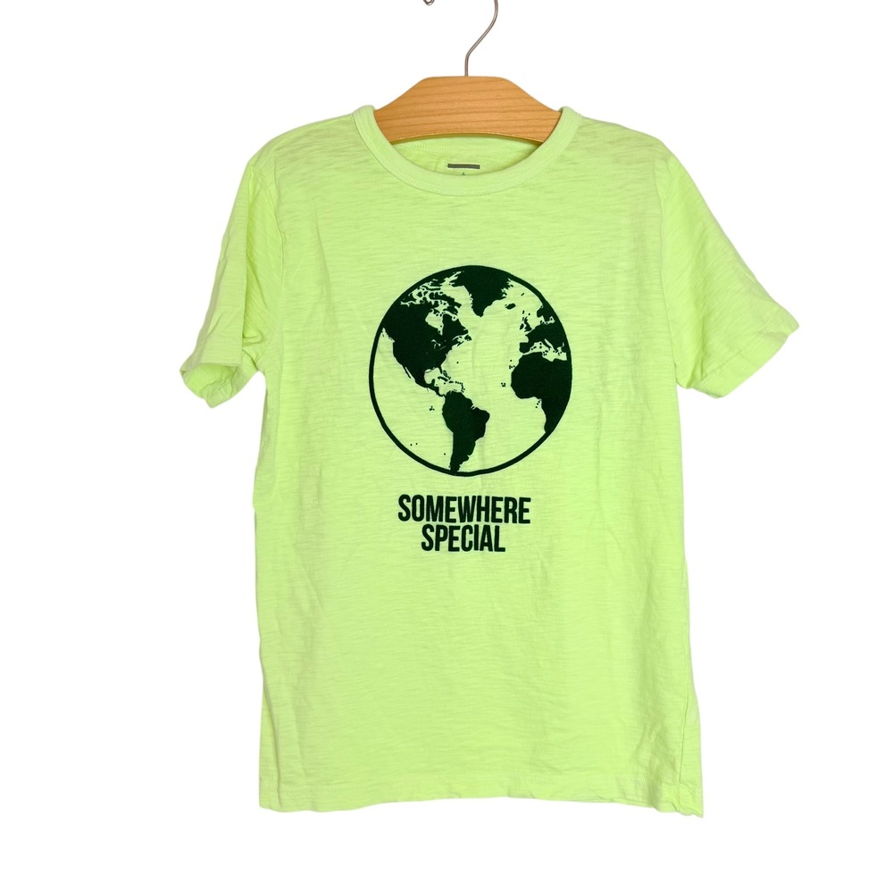 Crewcuts Kids Neon Yellow Somewhere Special Earth Graphic T-Shirt Size M 8-9